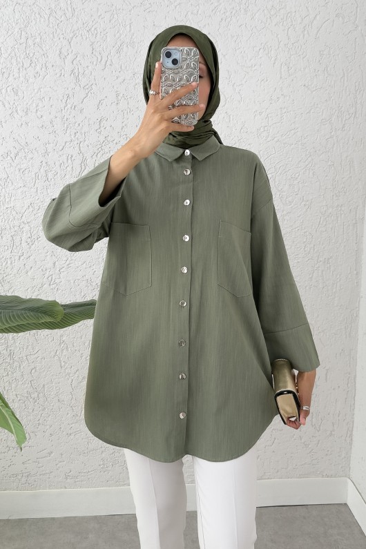 Kimono Kol Cepli Gömlek 2344 - HAKİ