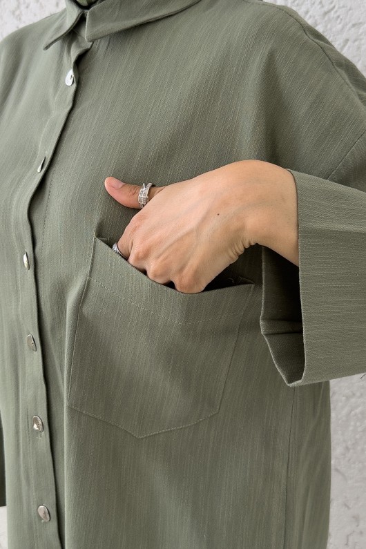 Kimono Kol Cepli Gömlek 2344 - HAKİ