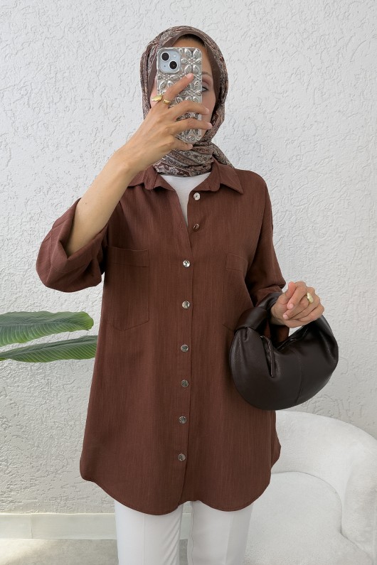 Kimono Kol Cepli Gömlek 2344 - KAHVERENGİ