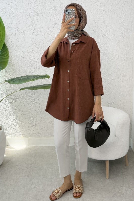 Kimono Kol Cepli Gömlek 2344 - KAHVERENGİ