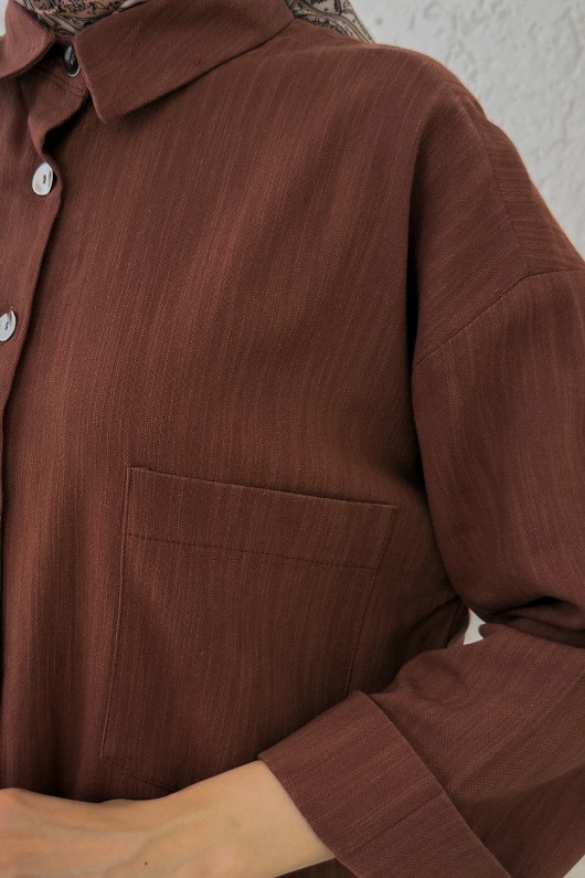 Kimono Kol Cepli Gömlek 2344 - KAHVERENGİ