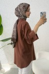 Kimono Kol Cepli Gömlek 2344 - KAHVERENGİ