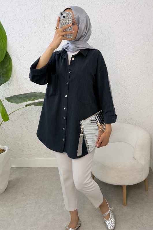 Kimono Kol Cepli Gömlek 2344 - LACİVERT