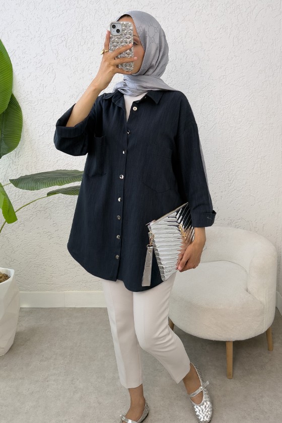 Kimono Kol Cepli Gömlek 2344 - LACİVERT
