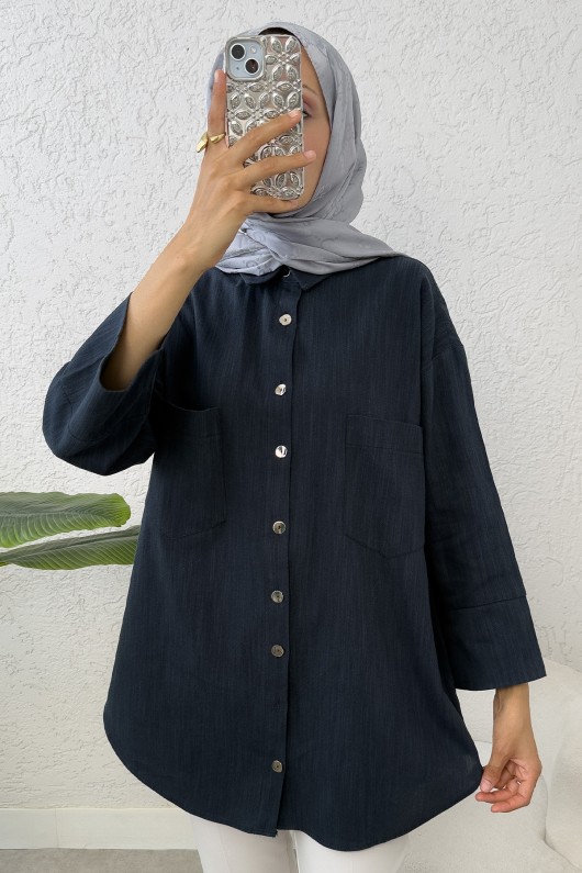 Kimono Kol Cepli Gömlek 2344 - LACİVERT