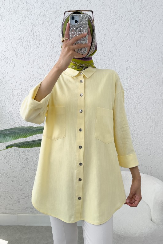Kimono Kol Cepli Gömlek 2344 - SARI Kimono Kol Cepli Gömlek 2344 - SARI