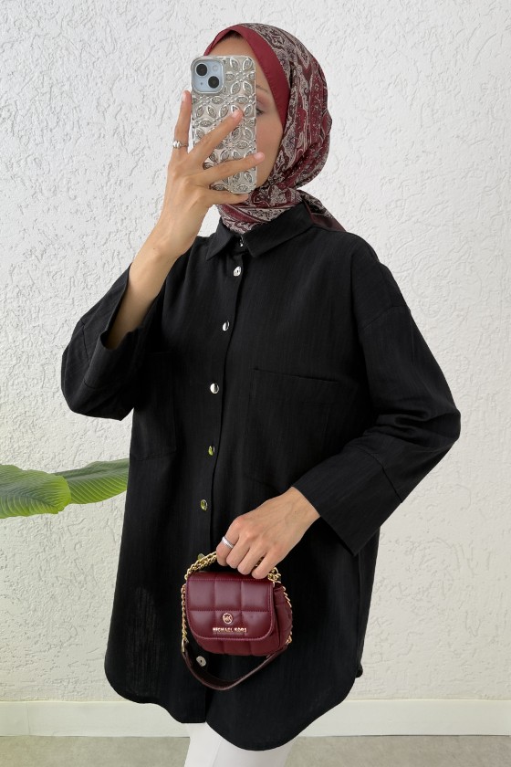 Kimono Kol Cepli Gömlek 2344 - SİYAH