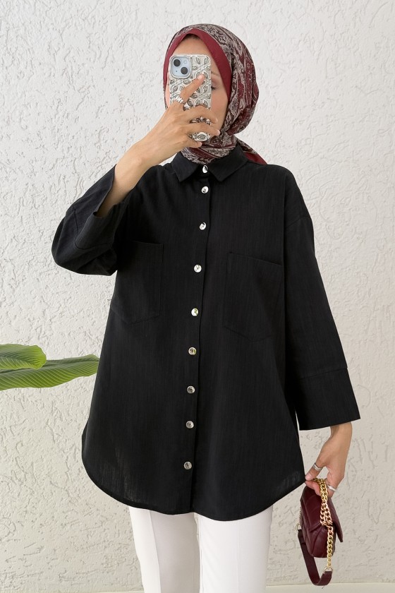 Kimono Kol Cepli Gömlek 2344 - SİYAH