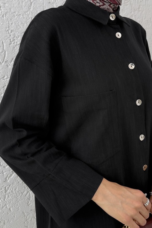 Kimono Kol Cepli Gömlek 2344 - SİYAH