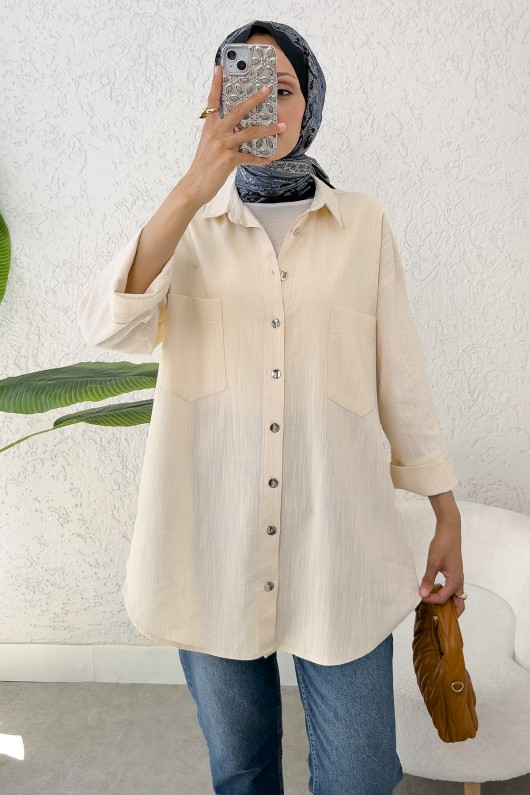 Kimono Kol Cepli Gömlek 2344 - TAŞ RENGİ