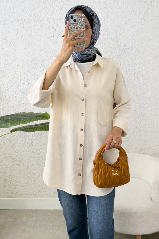 Kimono Kol Cepli Gömlek 2344 - TAŞ RENGİ
