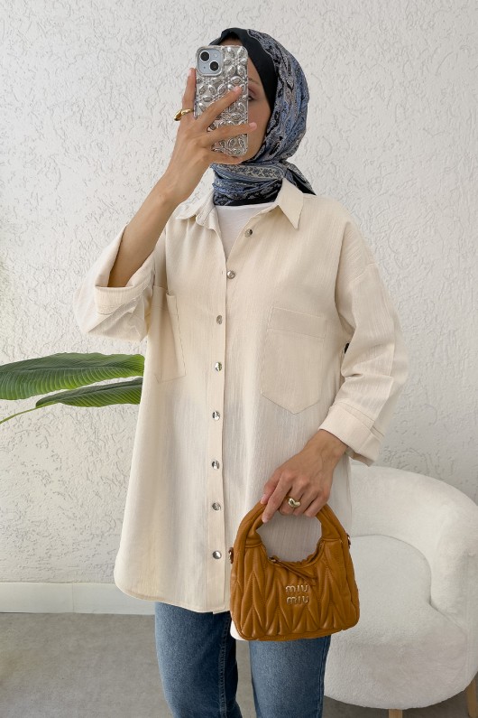 Kimono Kol Cepli Gömlek 2344 - TAŞ RENGİ