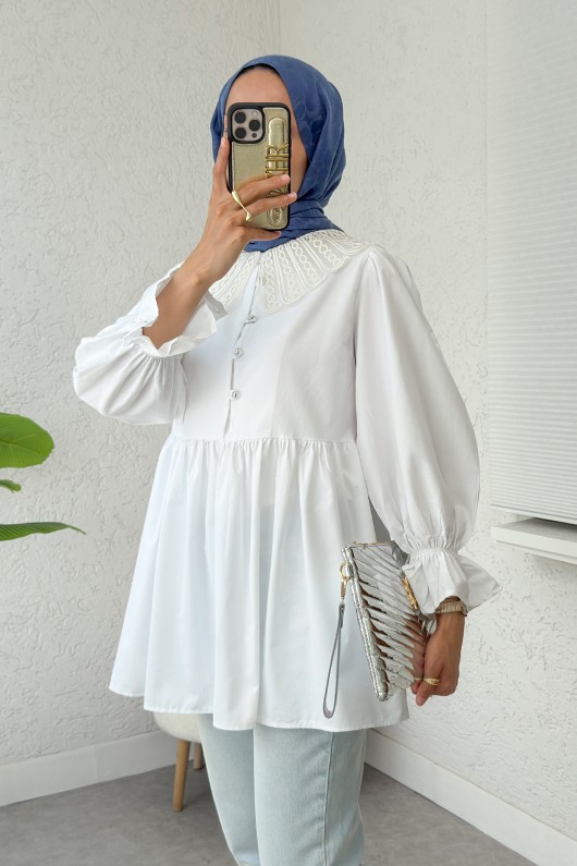 Bebe Yaka Tunik 23451 - BEYAZ Bebe Yaka Tunik 23451 - BEYAZ