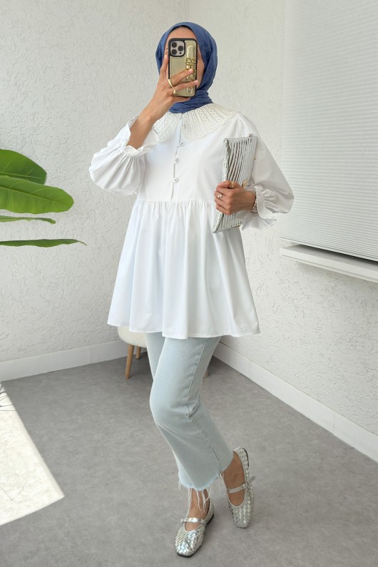 Bebe Yaka Tunik 23451 - BEYAZ Bebe Yaka Tunik 23451 - BEYAZ