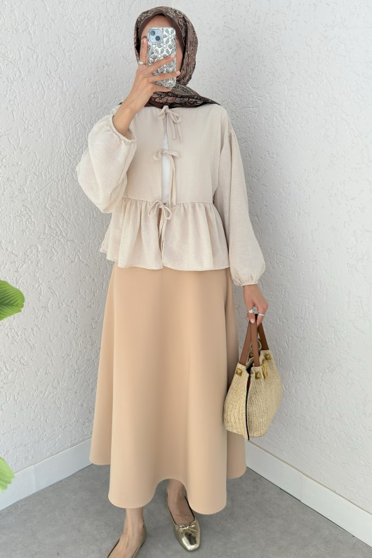 Etek Üstü Kısa Kimono 2347 - BEJ