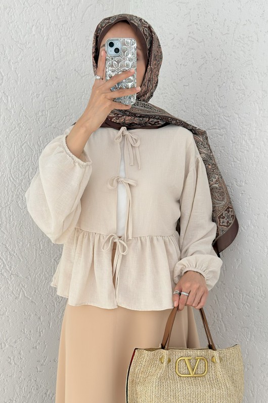 Etek Üstü Kısa Kimono 2347 - BEJ