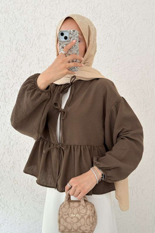 Etek Üstü Kısa Kimono 2347 - KAHVERENGİ
