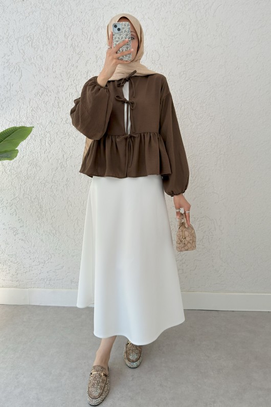 Etek Üstü Kısa Kimono 2347 - KAHVERENGİ