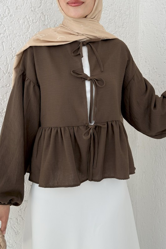 Etek Üstü Kısa Kimono 2347 - KAHVERENGİ
