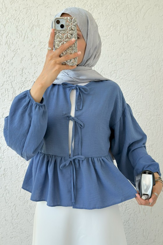 Etek Üstü Kısa Kimono 2347 - İNDİGO