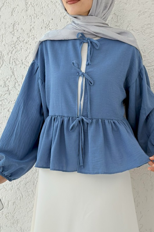 Etek Üstü Kısa Kimono 2347 - İNDİGO