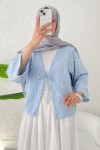 Tek Bağcıklı Püsküllü Kimono 2352 - MAVİ