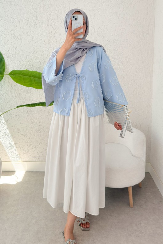 Tek Bağcıklı Püsküllü Kimono 2352 - MAVİ