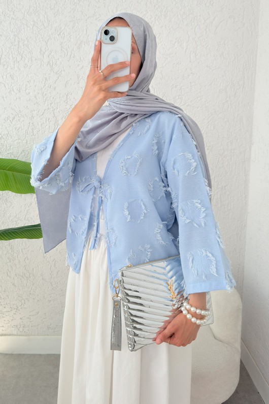 Tek Bağcıklı Püsküllü Kimono 2352 - MAVİ