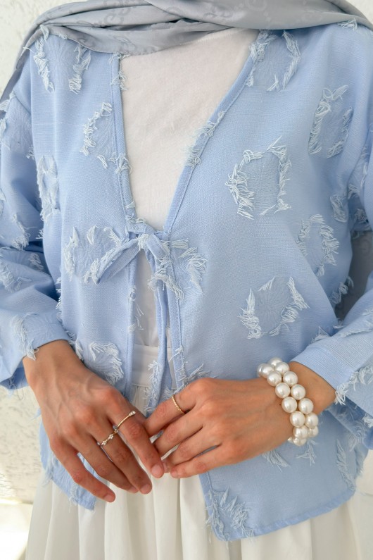 Tek Bağcıklı Püsküllü Kimono 2352 - MAVİ