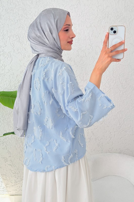 Tek Bağcıklı Püsküllü Kimono 2352 - MAVİ