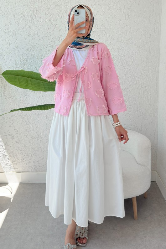 Tek Bağcıklı Püsküllü Kimono 2352 - PEMBE