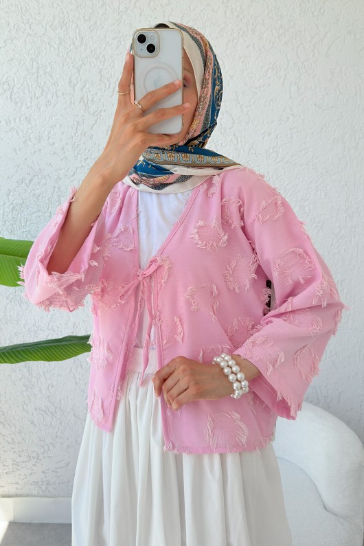 Tek Bağcıklı Püsküllü Kimono 2352 - PEMBE