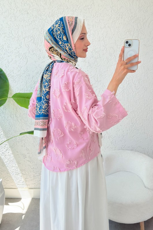 Tek Bağcıklı Püsküllü Kimono 2352 - PEMBE