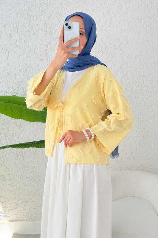 Tek Bağcıklı Püsküllü Kimono 2352 - SARI