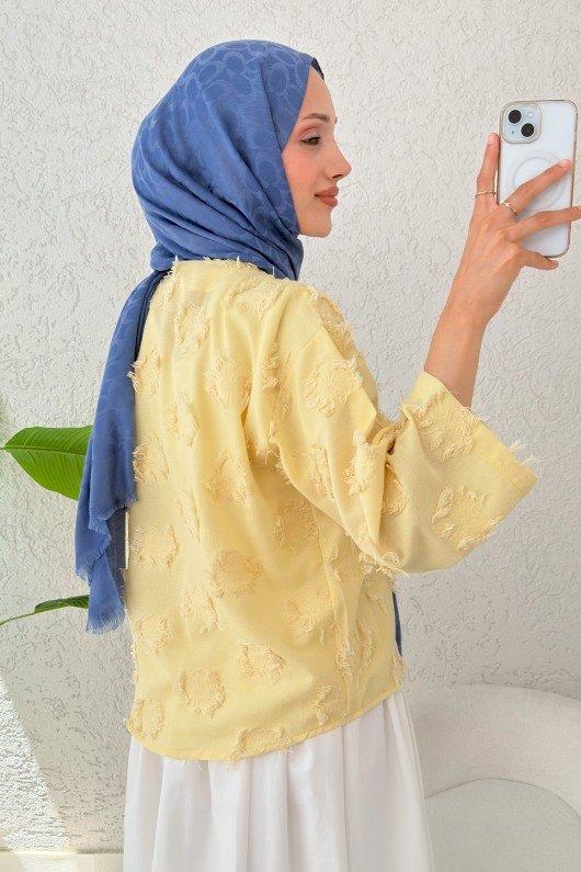 Tek Bağcıklı Püsküllü Kimono 2352 - SARI