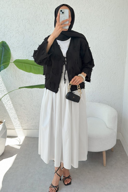 Tek Bağcıklı Püsküllü Kimono 2352 - SİYAH