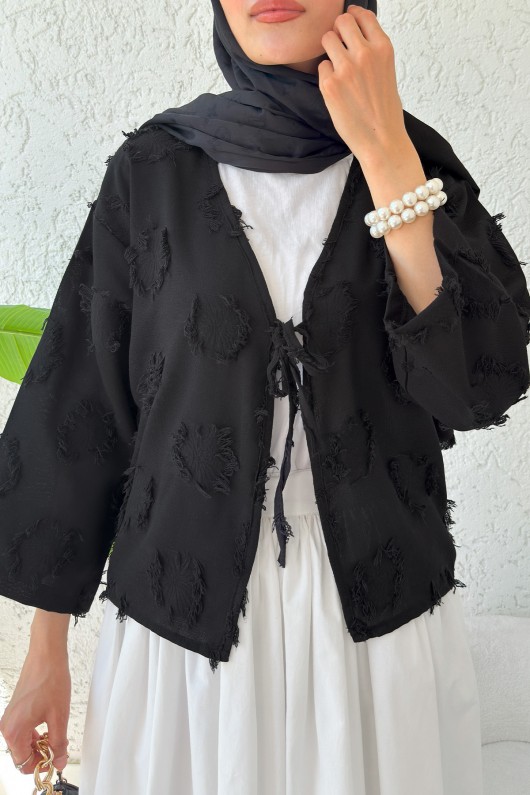 Tek Bağcıklı Püsküllü Kimono 2352 - SİYAH