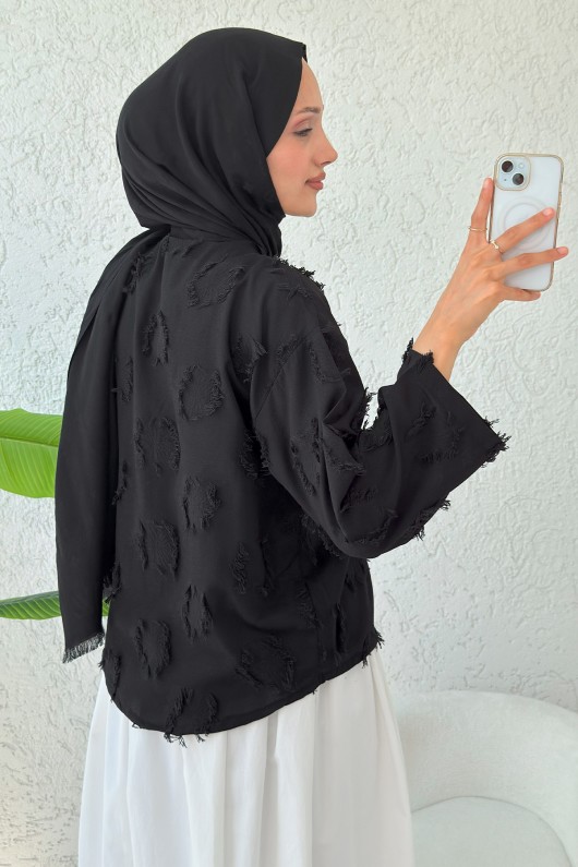 Tek Bağcıklı Püsküllü Kimono 2352 - SİYAH