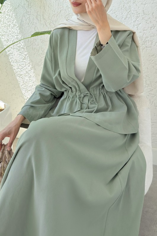 Bel Büzgülü Kimono Etek Takım 2354 - AÇIK HAKİ