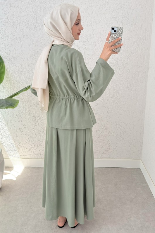 Bel Büzgülü Kimono Etek Takım 2354 - AÇIK HAKİ
