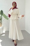 Bel Büzgülü Kimono Etek Takım 2354 - EKRU
