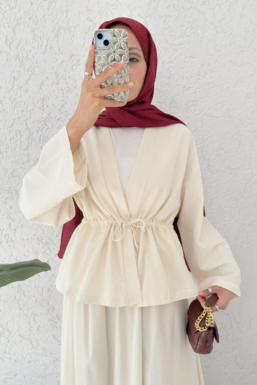 Bel Büzgülü Kimono Etek Takım 2354 - EKRU