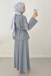 Bel Büzgülü Kimono Etek Takım 2354 - GRİ