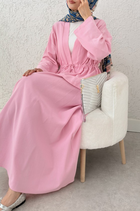 Bel Büzgülü Kimono Etek Takım 2354 - PEMBE