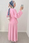 Bel Büzgülü Kimono Etek Takım 2354 - PEMBE