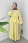 Bel Büzgülü Kimono Etek Takım 2354 - SARI