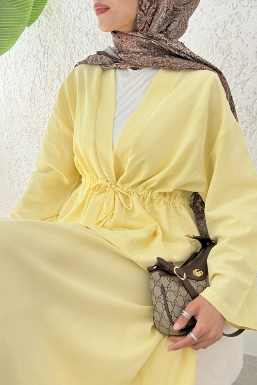 Bel Büzgülü Kimono Etek Takım 2354 - SARI
