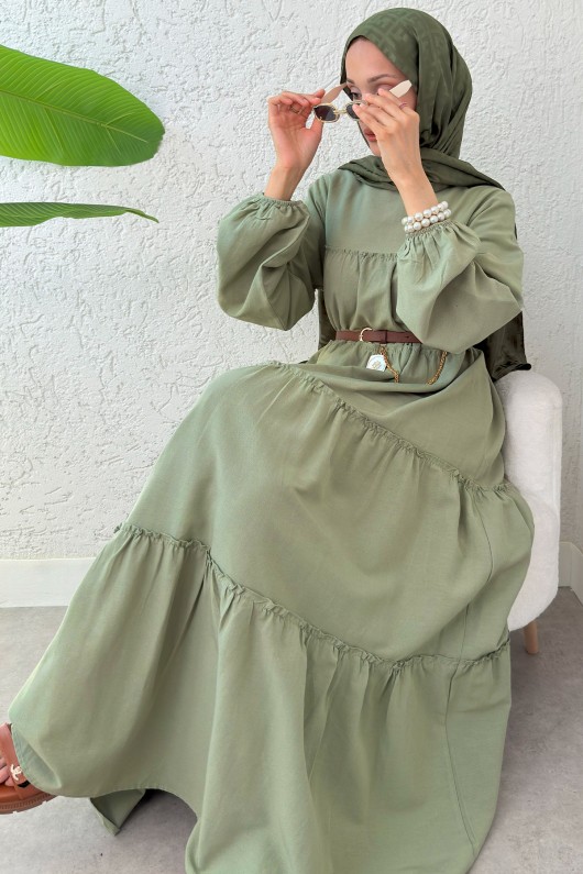 Kat Kat Detaylı Elbise 2355 - HAKİ