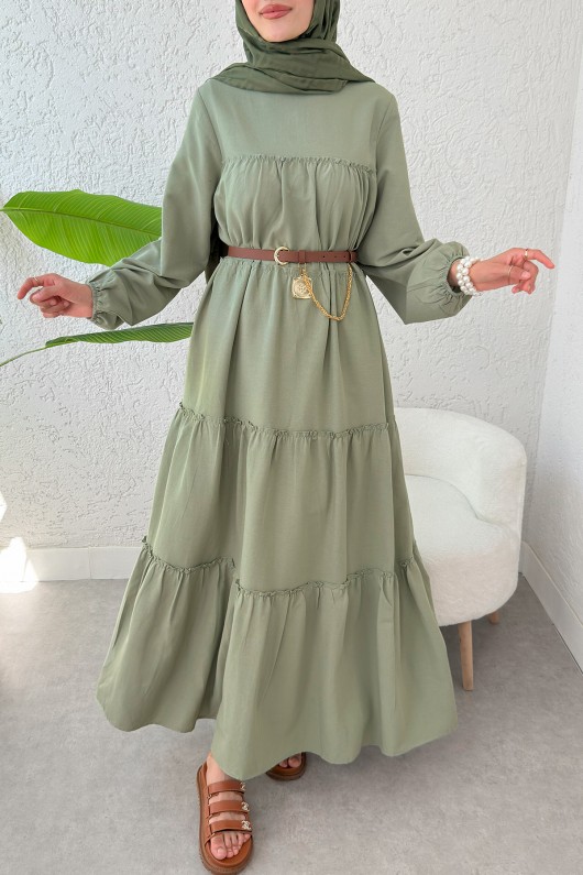 Kat Kat Detaylı Elbise 2355 - HAKİ