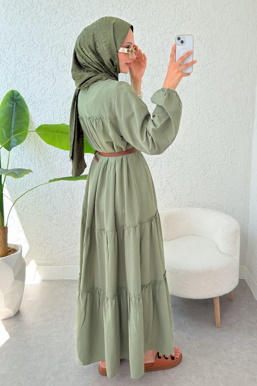 Kat Kat Detaylı Elbise 2355 - HAKİ